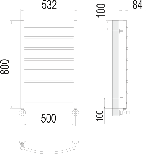 Terminus Классик П8 500х800 Водяной полотенцесушитель 