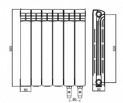 Rifar Alum Ventil 500 - 12 секции алюминиевый радиатор с нижним правым подключением