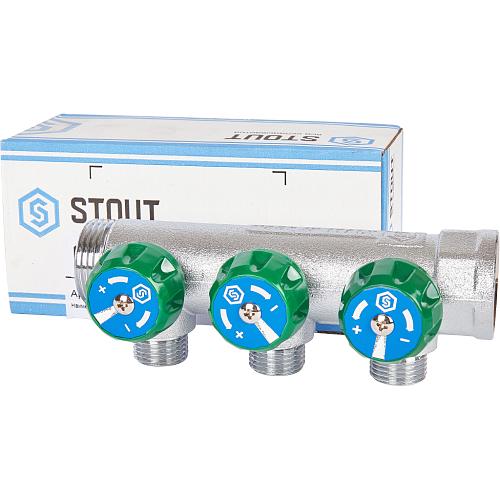 SMB-6850-011203 Stout Коллектор регулирующий 1", 3 отвода 1/2" (плоское уплотнение)