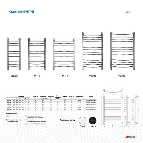 Energy Prestige 800x500 белый матовый Водяной полотенцесушитель