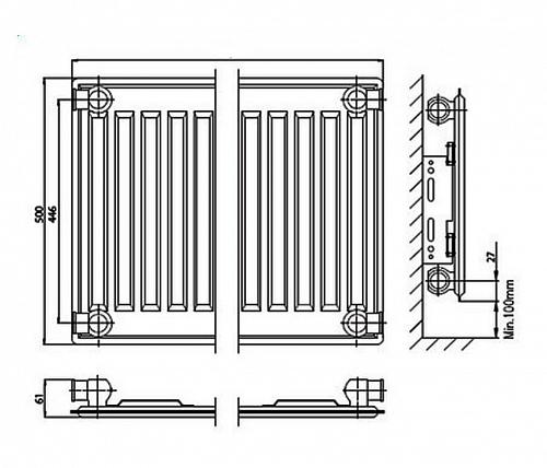 Kermi FTV 10 500x1600 панельный радиатор с нижним подключением