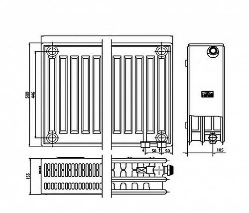Kermi FTV 33 500х1100 панельный радиатор с нижним подключением