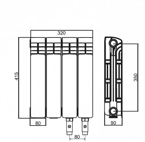 Rifar Alum Ventil 350 - 6 секции алюминиевый радиатор с нижним левым подключением