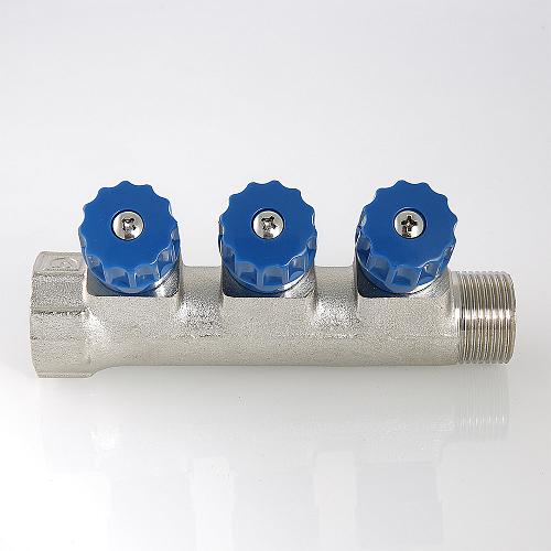 Valtec 1", 4 х 1/2" Коллектор 4 вых. с регулирующими вентилями и наружной резьбой (плоское уплотнение)