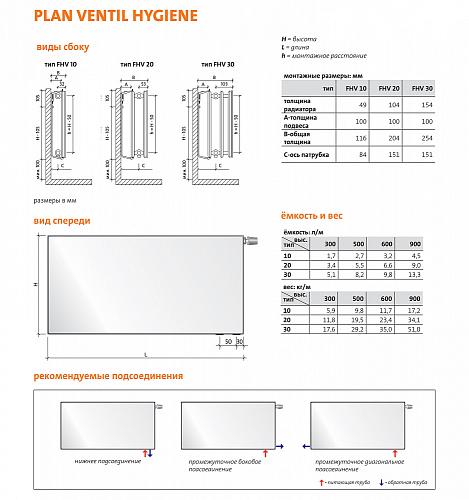 Purmo Plan Ventil Hygiene FHV20 300x1000 стальной панельный радиатор с нижним подключением