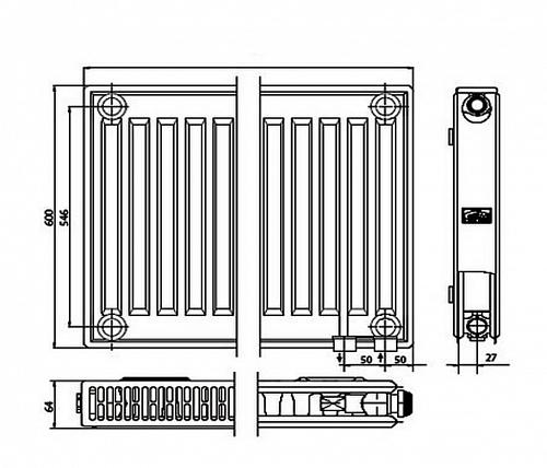 Kermi FTV 12 600x800 панельный радиатор с нижним подключением