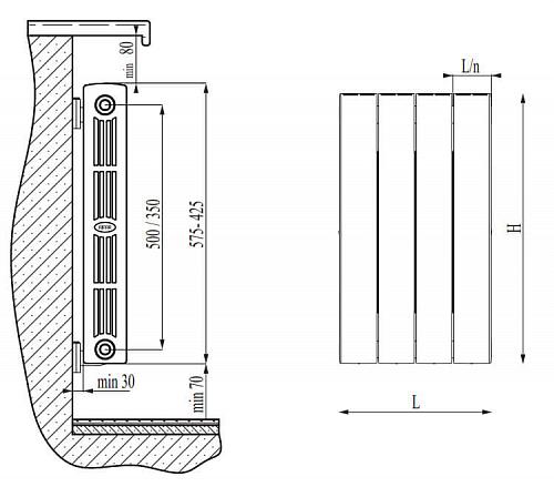 Rifar Supremo Ventil  500 - 14 секции биметаллический радиатор с нижним левым подключением