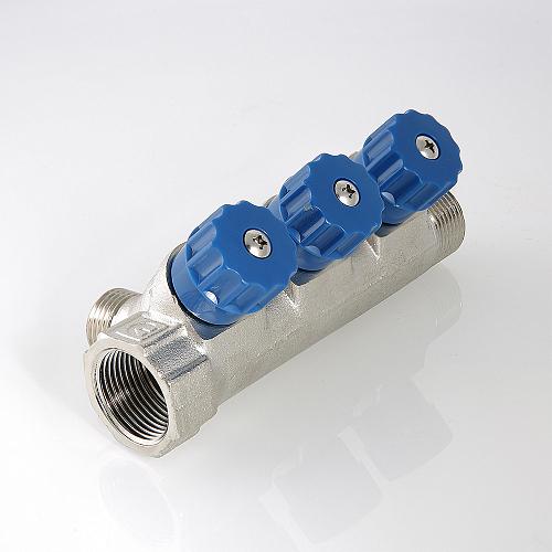 Valtec 1", 3 х 1/2" Коллектор 3 вых. с регулирующими вентилями и наружной резьбой (плоское уплотнение)