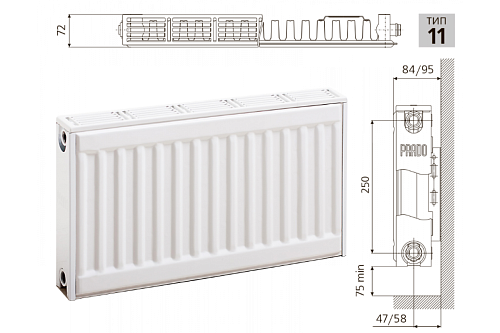 Prado Universal U11 300x1600 стальной панельный радиатор с нижним подключением