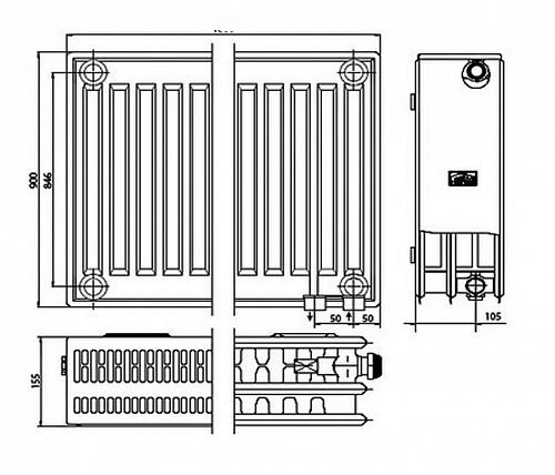 Kermi FTV 33 900х800 панельный радиатор с нижним подключением
