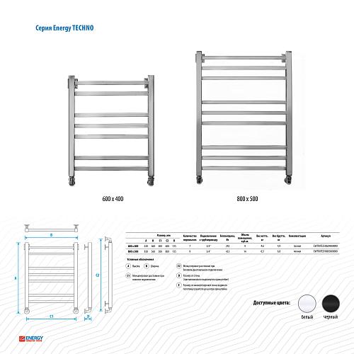 Energy Techno 600x400 белый матовый Водяной полотенцесушитель 