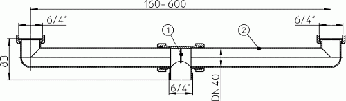 HL 22 Сточное соединение для сдвоенной раковины, L=160-510мм, 6/4"