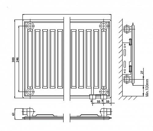 Kermi FTV 10 300x2300 панельный радиатор с нижним подключением