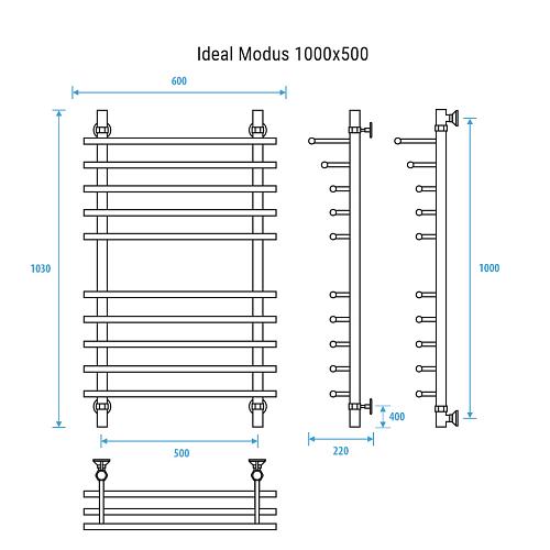 Energy Ideal Modus 1000x500 Водяной полотенцесушитель