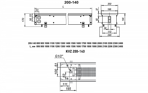 Techno Usual 200-140-4600 KVZ Внутрипольный конвектор с естественной конвекцией