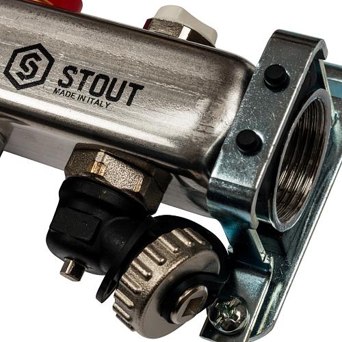 SMS 0927 000004 STOUT Коллектор из нержавеющей стали с расходомерами клапаном вып. воздуха и сливом 4 вых.