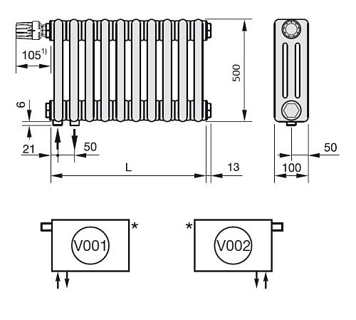 Zehnder Charleston Completto 3050/16 секций V002 1/2" RAL 9016 нижнее подключение