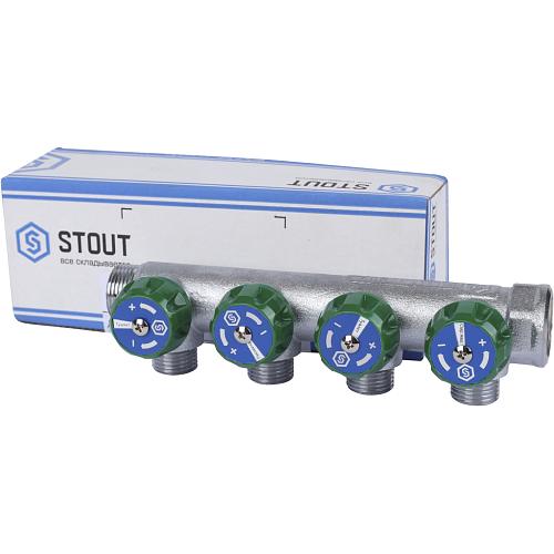 SMB-6849-341204 Stout Коллектор регулирующий 3/4", 4 отвода 1/2" (плоское уплотнение)