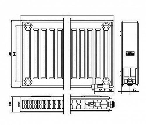 Kermi FTV 22 900x1600 панельный радиатор с нижним подключением