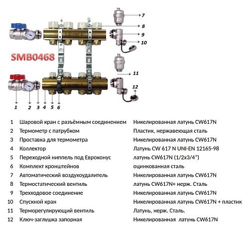 SMB 0468 000004 STOUT Распределительный коллектор из латуни без расходомеров 4 вых.