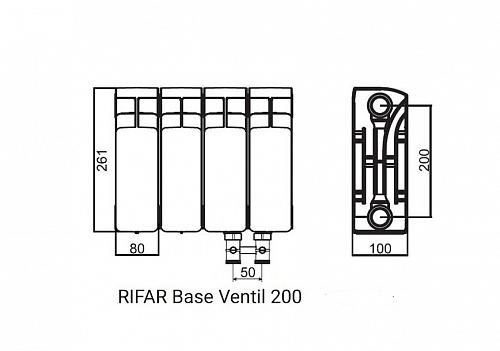 Rifar Base Ventil 200 17 секции биметаллический радиатор с нижним левым подключением