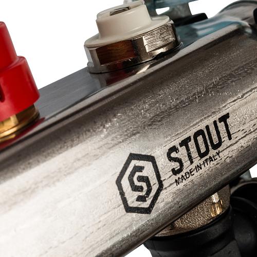 SMS 0927 000004 STOUT Коллектор из нержавеющей стали с расходомерами клапаном вып. воздуха и сливом 4 вых.