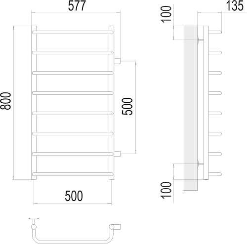 Terminus Стандарт П8 500х800 бп500 Водяной полотенцесушитель