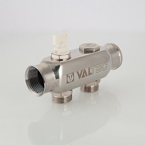 Valtec 1", 4 х 3/4" Коллектор 4 вых. из нержавеющей стали с межосевым расстоянием выходов 50 мм (евроконус)