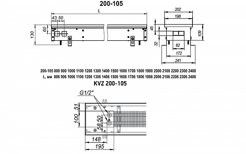 Techno Usual 200-105-3800 KVZ Внутрипольный конвектор с естественной конвекцией