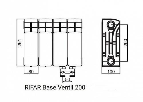 Rifar Base Ventil 200 16 секции биметаллический радиатор с нижним правым подключением